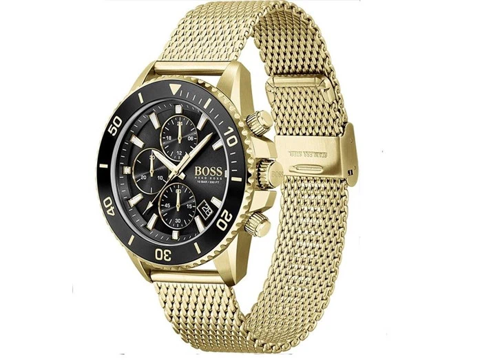 Hugo Boss Admiral Sort/Gul guldtonet stål Ø46 mm - Herre armbåndsur