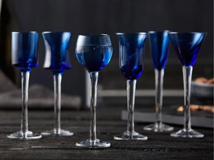 Lyngby glas, 6 Snapseglas, Blå, 16 cm