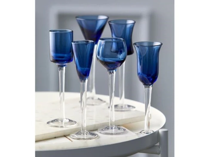 Lyngby glas, 6 Snapseglas, Blå, 16 cm