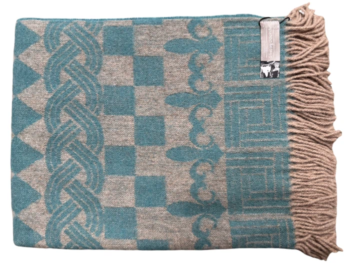 Silkeborg Uldspinderi, Teodor 1086, Plaid, Beige, Blå, 50% Alpaca, 50% Uld, B:130 x L:190 cm