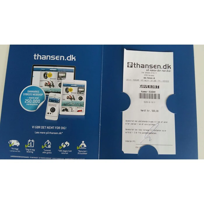 Gavekort stort 500 kr til thansen
