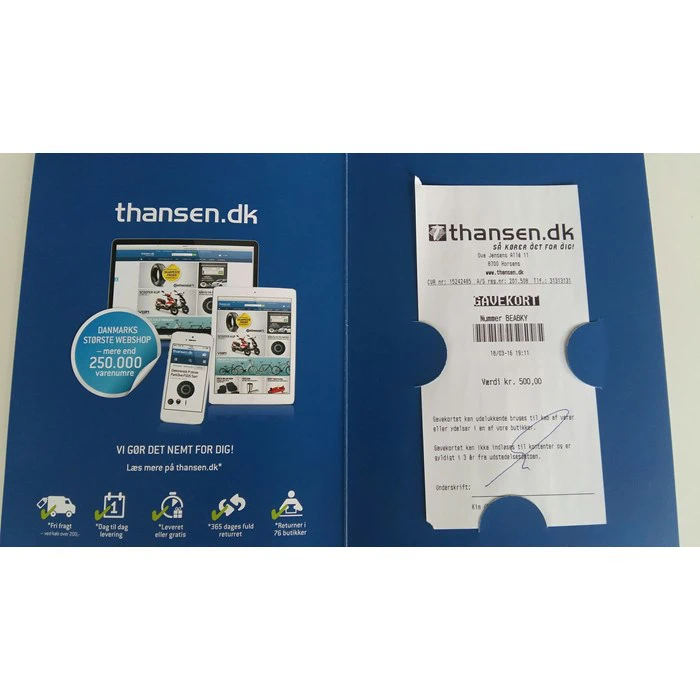 Gavekort stort 500 kr til thansen