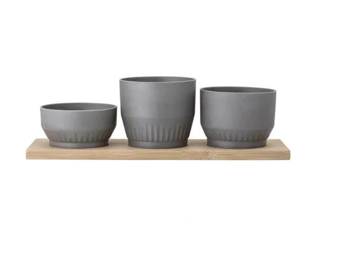 Bloomingville, Thorsten Urtepotteskjuler, Grå, Bambus, T:L40xW12,5 P:Ø12xH7/Ø12xH9/Ø12xH11 cm