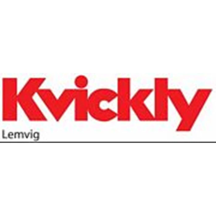 Rødt tekstlogo Kvickly med mindre sort tekst Lemvig nedenunder på en hvid baggrund.