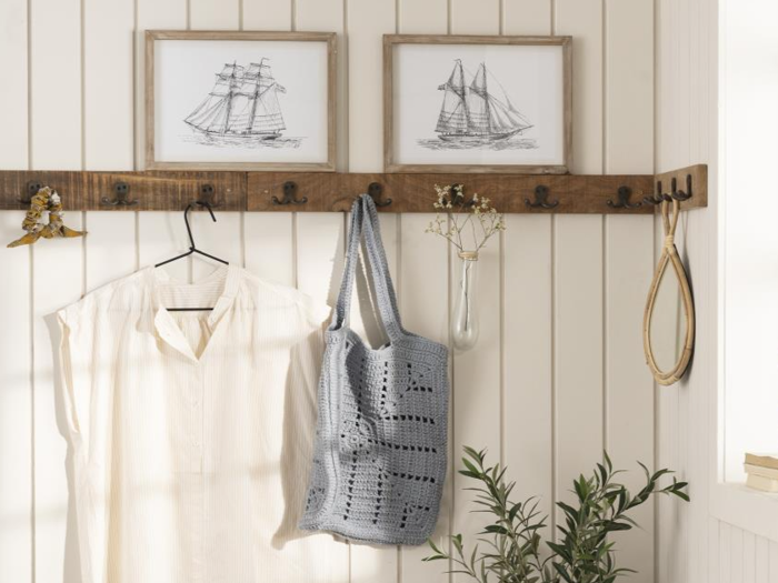 Ib Laursen, UNIKA, Shaker, Knagerække m/5 dobbeltknager, Natur, Træ, H:7,6 x L:79 cm