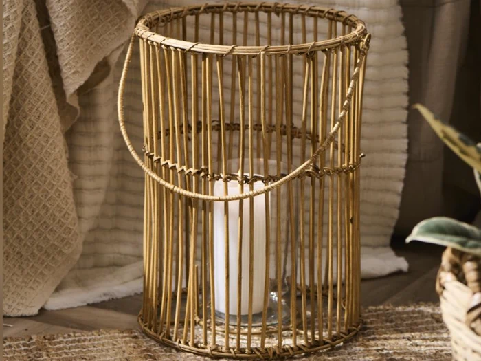 Cane lanterne m. glas indsats i rattan fra Ib Laursen