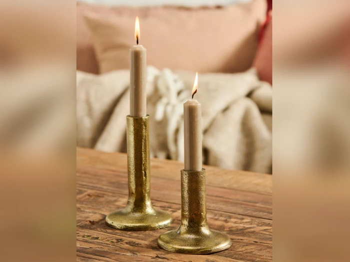 Ib Laursen, Midelt, Lysestage, Messing, Aluminium, H:14,5 x Dia:9,3 cm