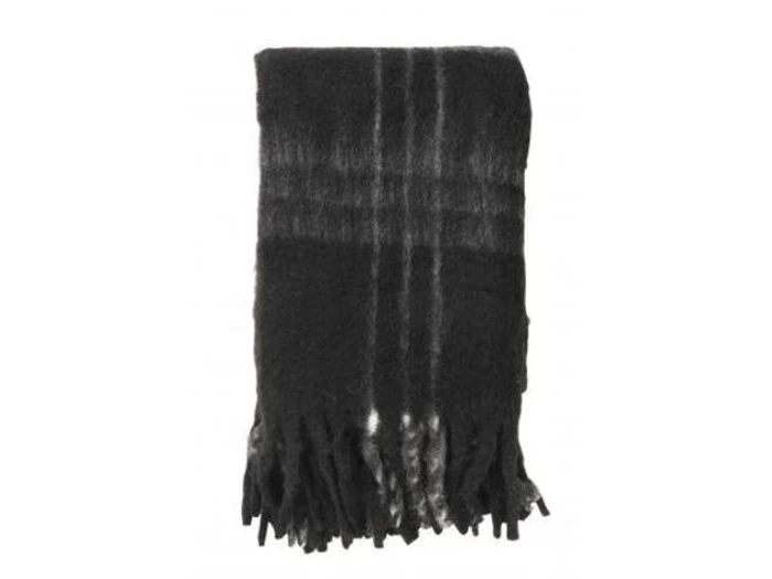 Uldplaid med striber og frynser fra Nordal 