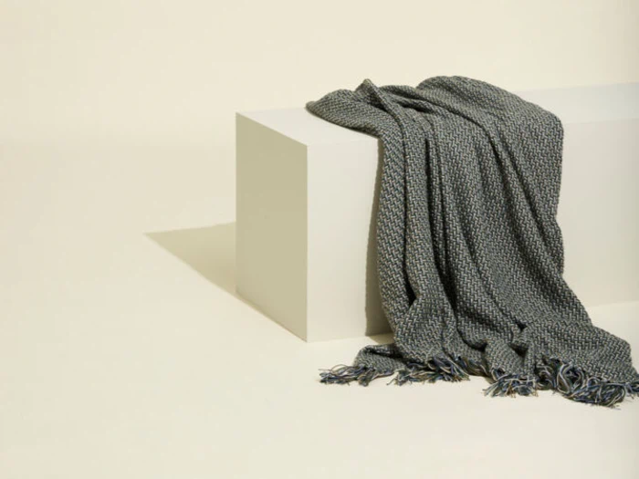 Hübsch, Vista, Plaid, Blå, Brun, Mørkegrøn, Okker, Råhvid, 100% Bomuld, B:140 x L:200 cm