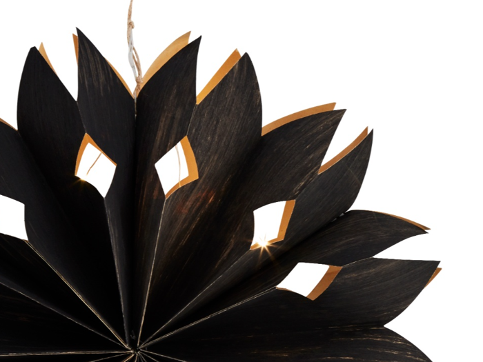 Madam stoltz, Veneer, Papir stjerne m. 15 LED lys, Sort, Papir, Dia:50 cm