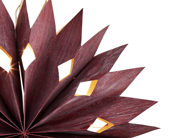 Madam stoltz, Veneer, Papir stjerne m. 15 LED lys, Bordeaux, Papir, Dia:50 cm