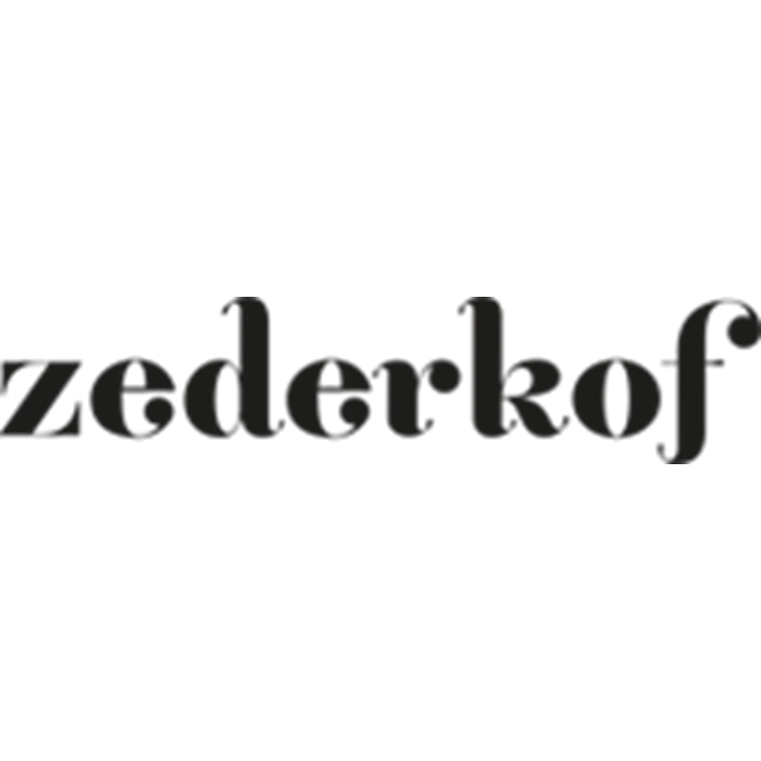 Ordet zederkof er skrevet med fede, sorte, små bogstaver på en hvid baggrund.